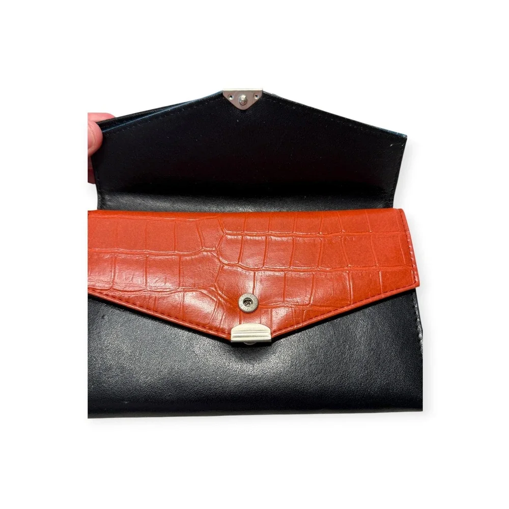 Samsonite Vintage Leather Wallet Y2K Tri-Color Croc Embossed Black Blue Orange